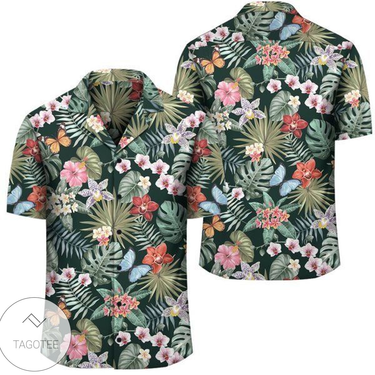 Tropical Plumeria Blue Hawaiian Shirt