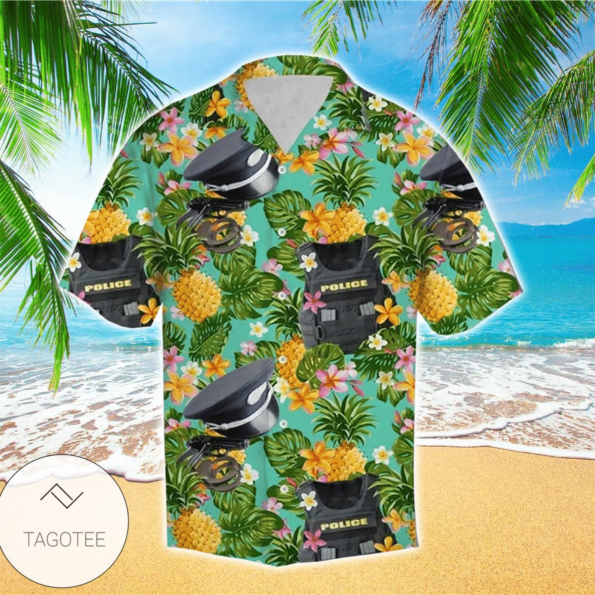 Tropical Police Car Pattern Police Hawaiian Shirt