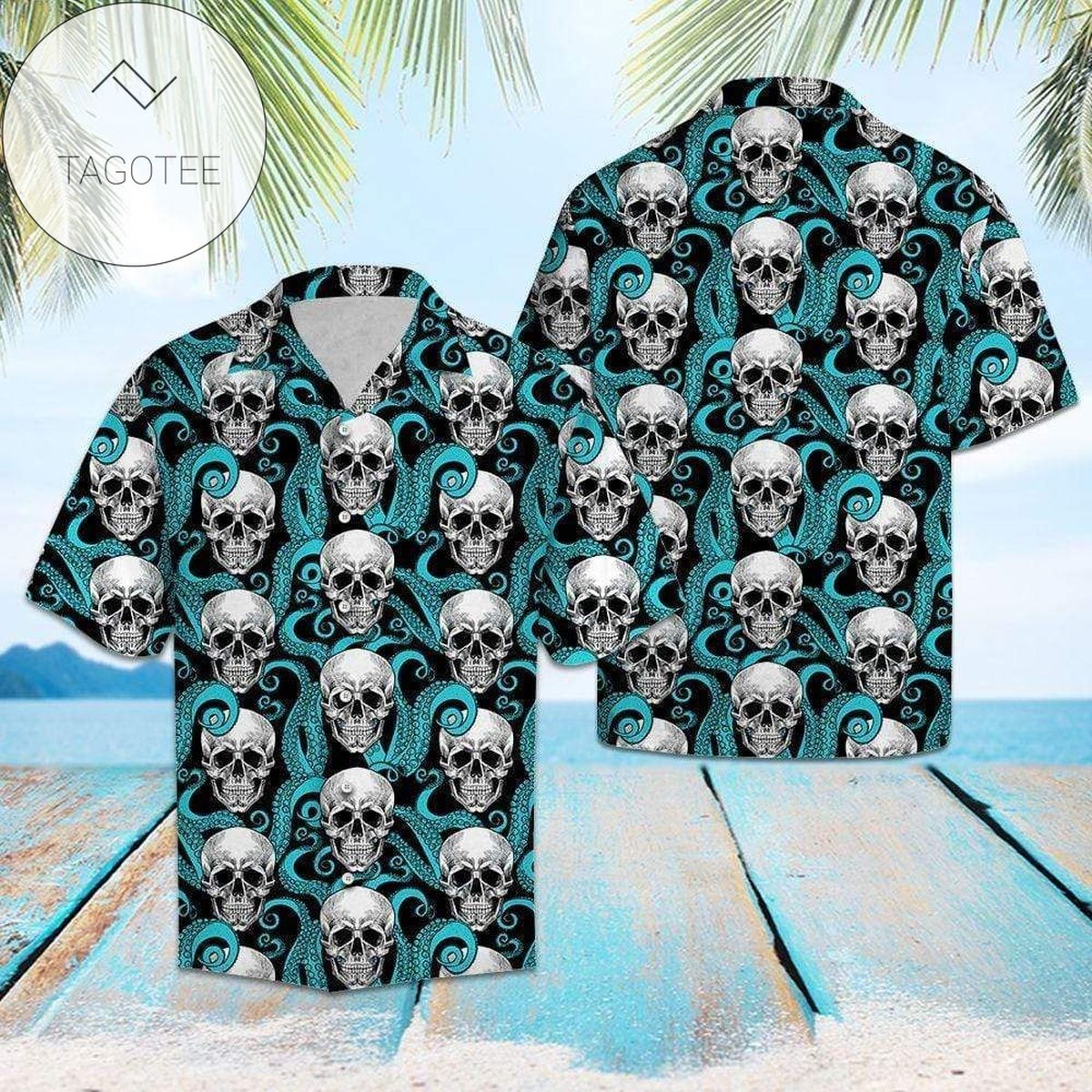 Tropical Skull Hawaiian Graphic Print Short Sleeve Hawaiian Shirt