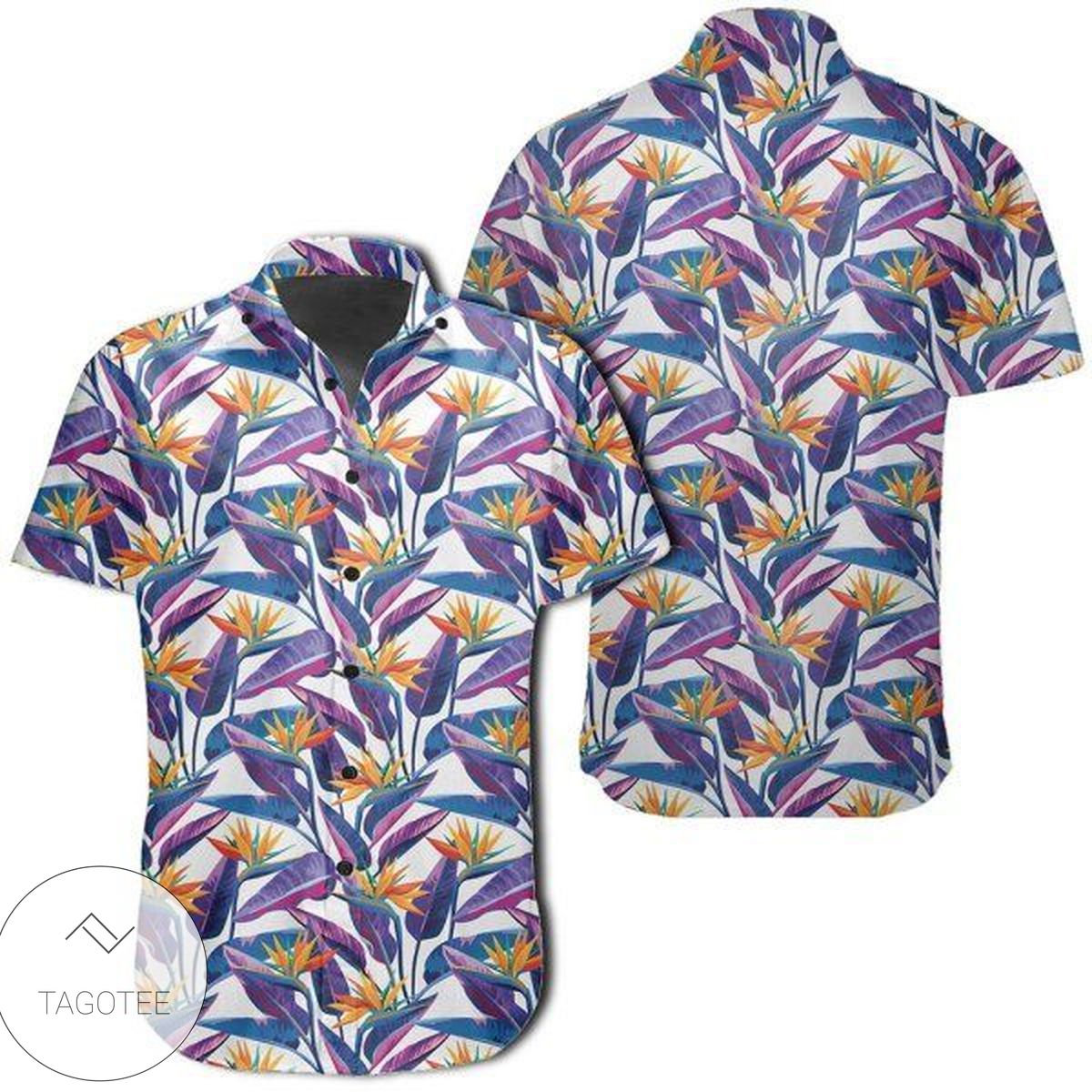 Tropical Strelitzia Blue Hawaiian Shirt