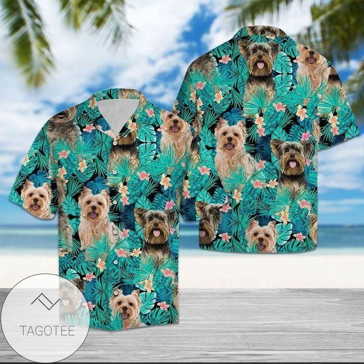 Tropical Yorkshire Terrier Awesome Green Hawaiian Shirt