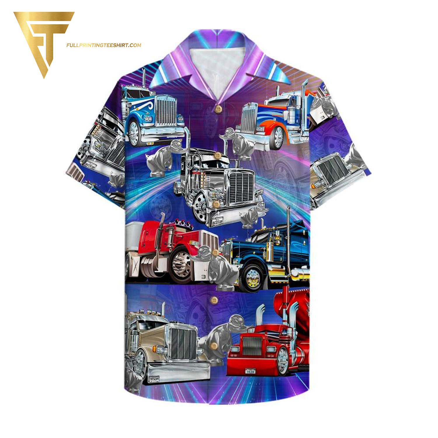 Trucker With Semitruck And Rubber Duck Full Printing Hawaiian Shirt