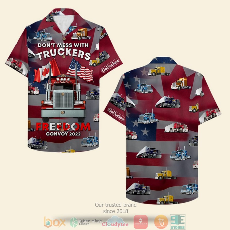 Trucker Semitruck Pattern 1 Black Hawaiian Shirt