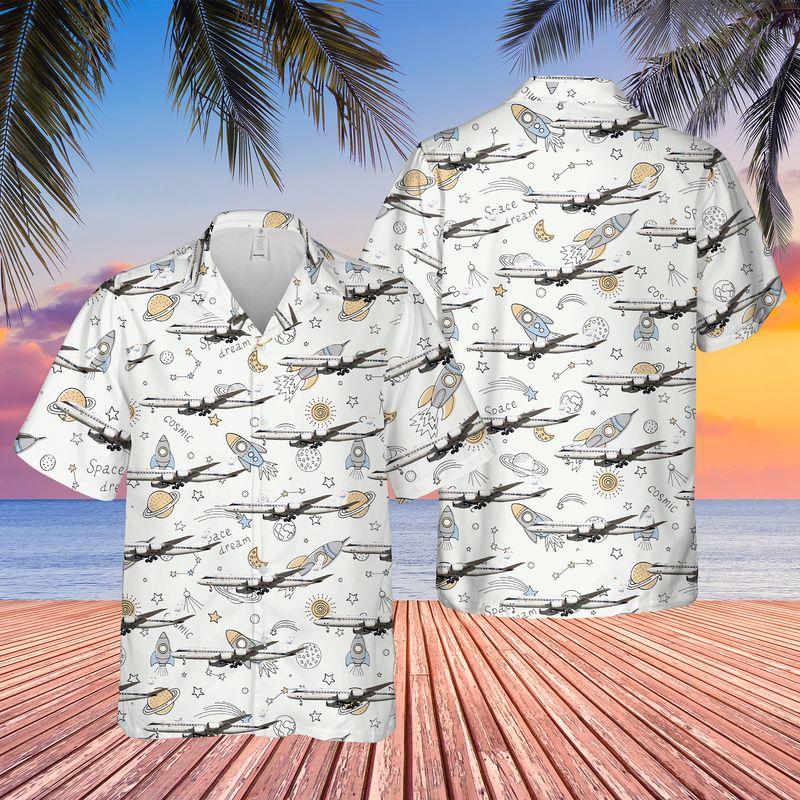 United States Army Air Force Douglas DC-3 C-47 Skytrain / Dakota N473DC Drag em Oot Hawaiian Shirt