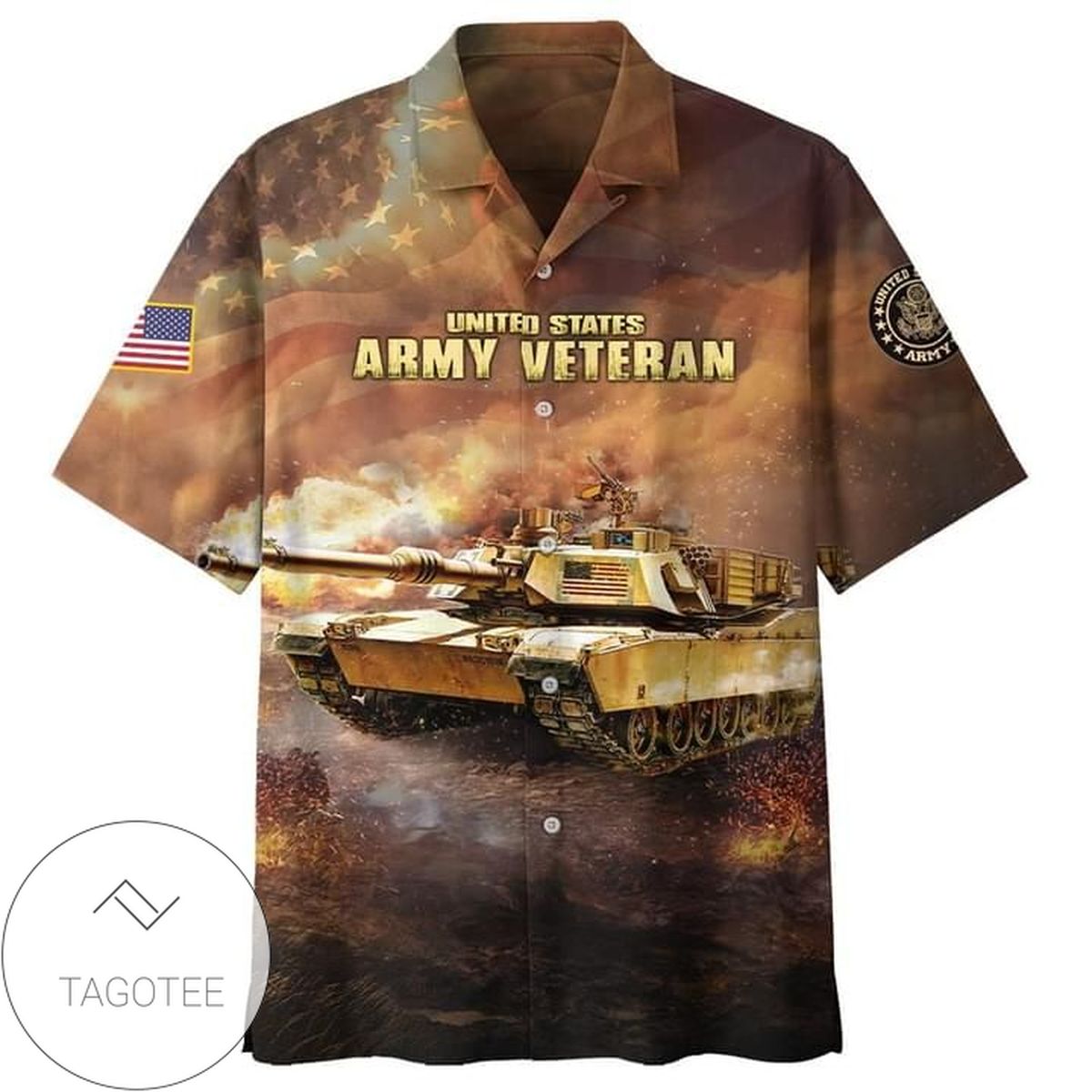 United States Army Veteran 1 Hawaiian Graphic Print Short Sleeve Hawaiian Casual Shirt