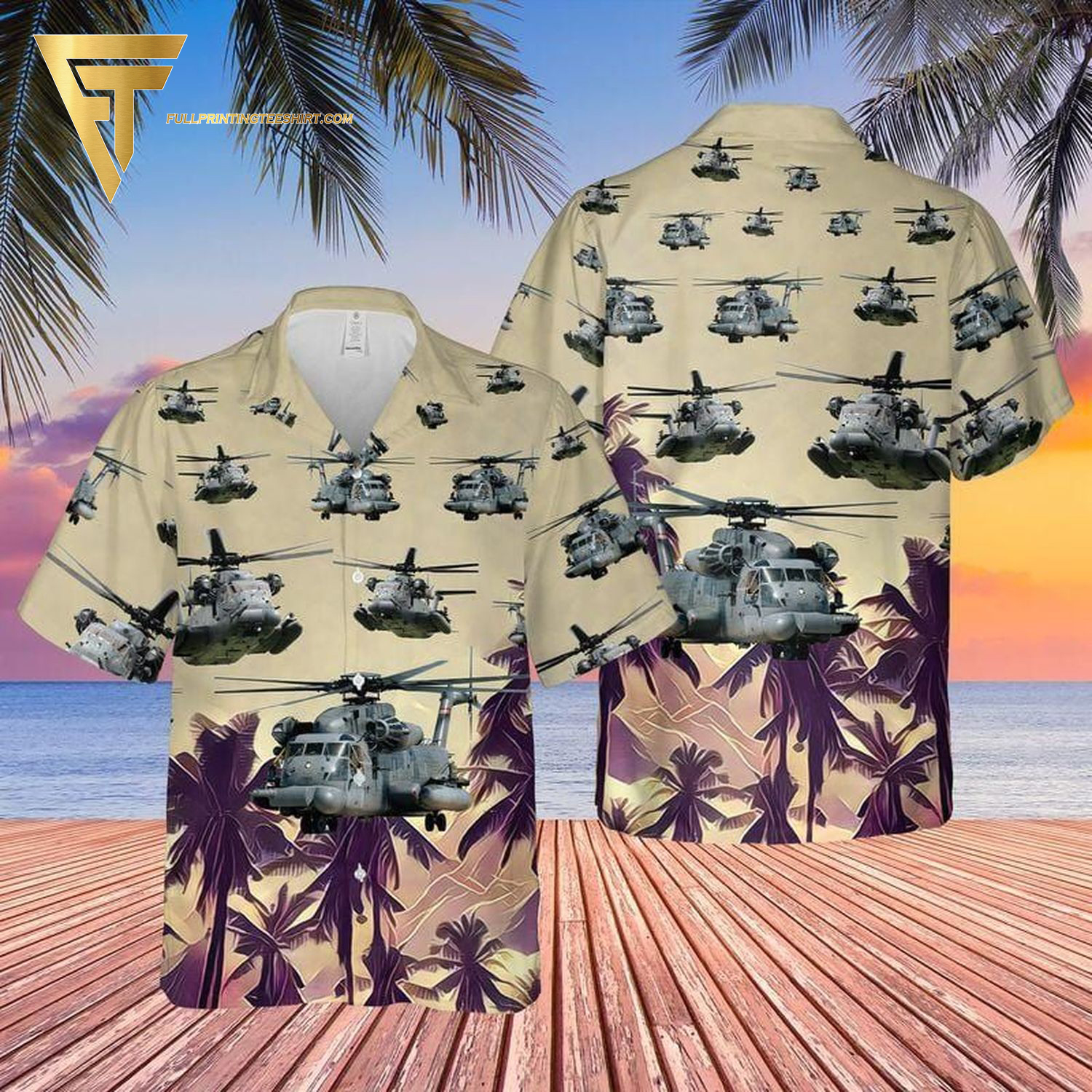 US army bell uh-1 huey all over print hawaiian shirts and beach shorts