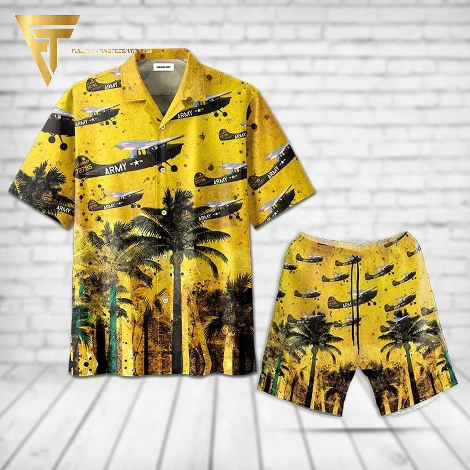 US army bell uh-1 huey all over print hawaiian shirts and beach shorts