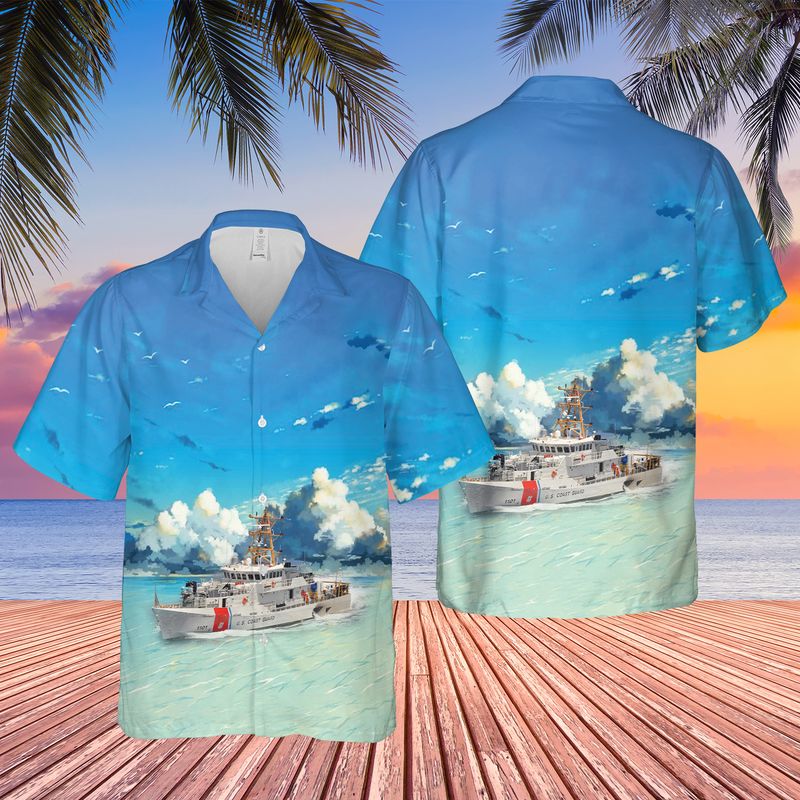 US Coast Guard USCG National Security Cutter USCGC Bertholf WMSL-750 And An EADS HC-144 Ocean Sentry Hawaiian Shirt