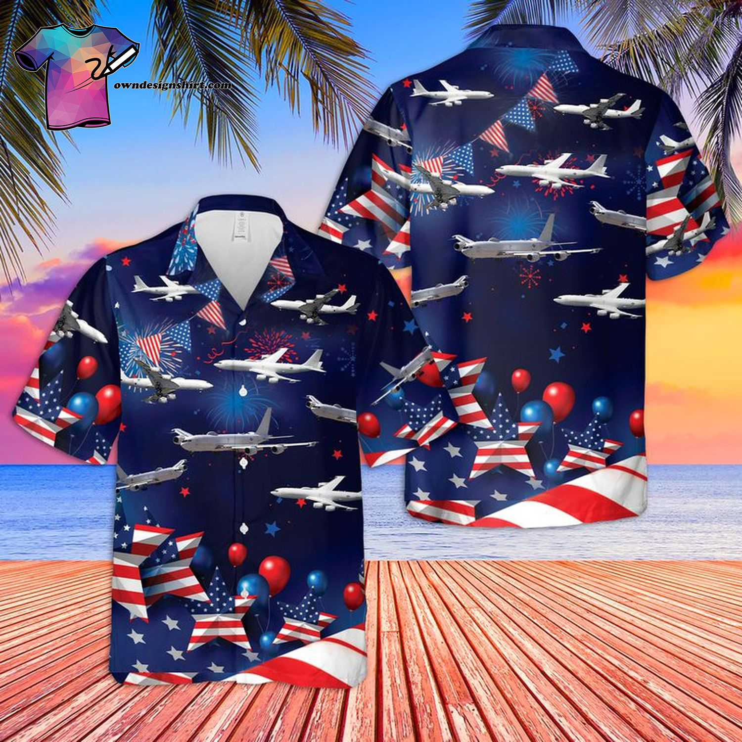 US Navy Boeing E-6 Mercury 4th Of July Hawaiian Shirt And Beach Shorts