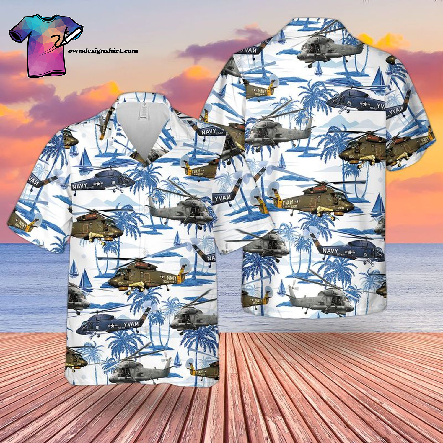 US Navy Kaman SH-2 Seasprite Hawaiian Shirt And Beach Shorts