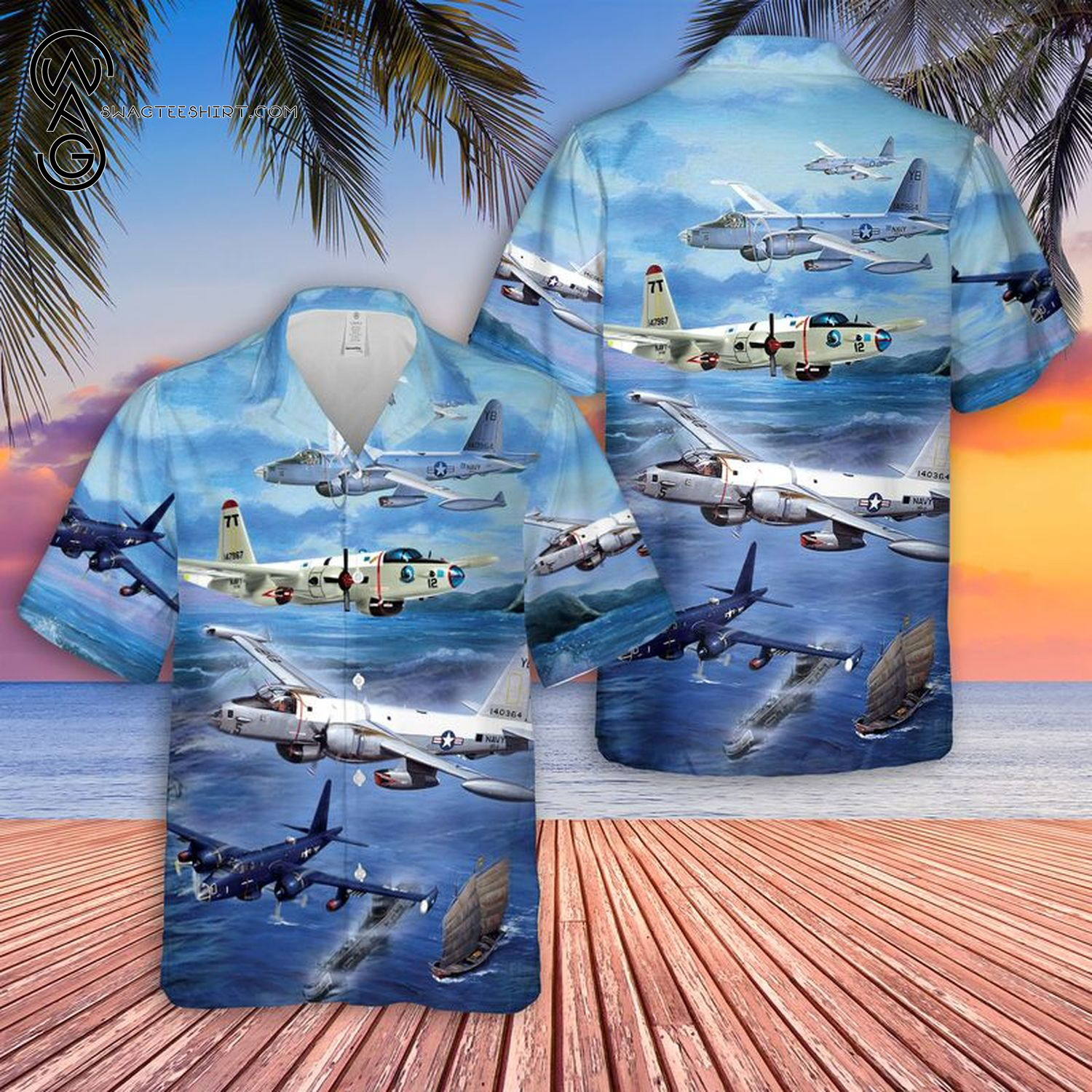 US Navy Lockheed C-130F Hercules Of VRC-50 All Over Print Hawaiian Shirt