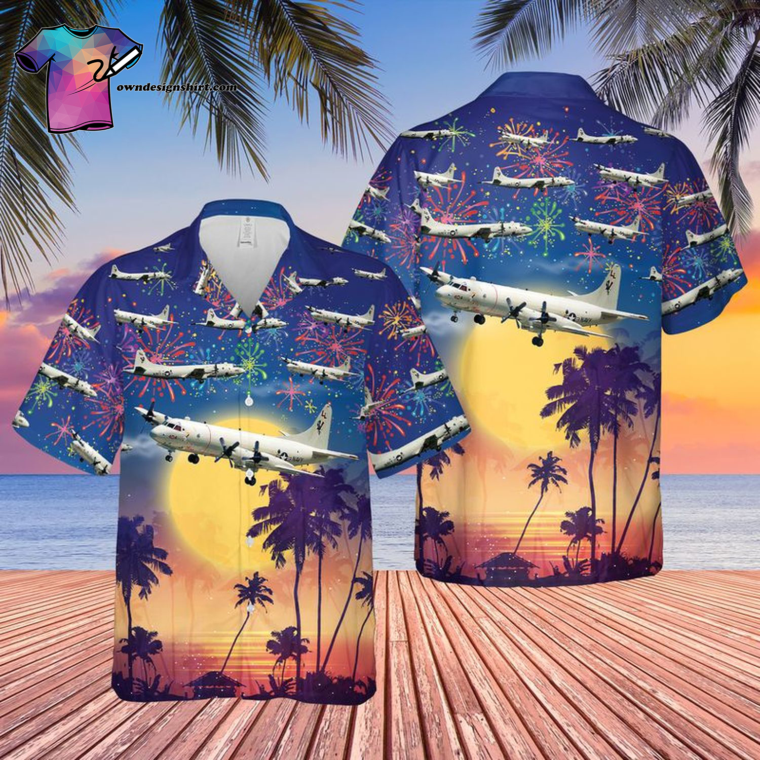 US Navy Lockheed P-3 Orion All Over Print Hawaiian Shirt