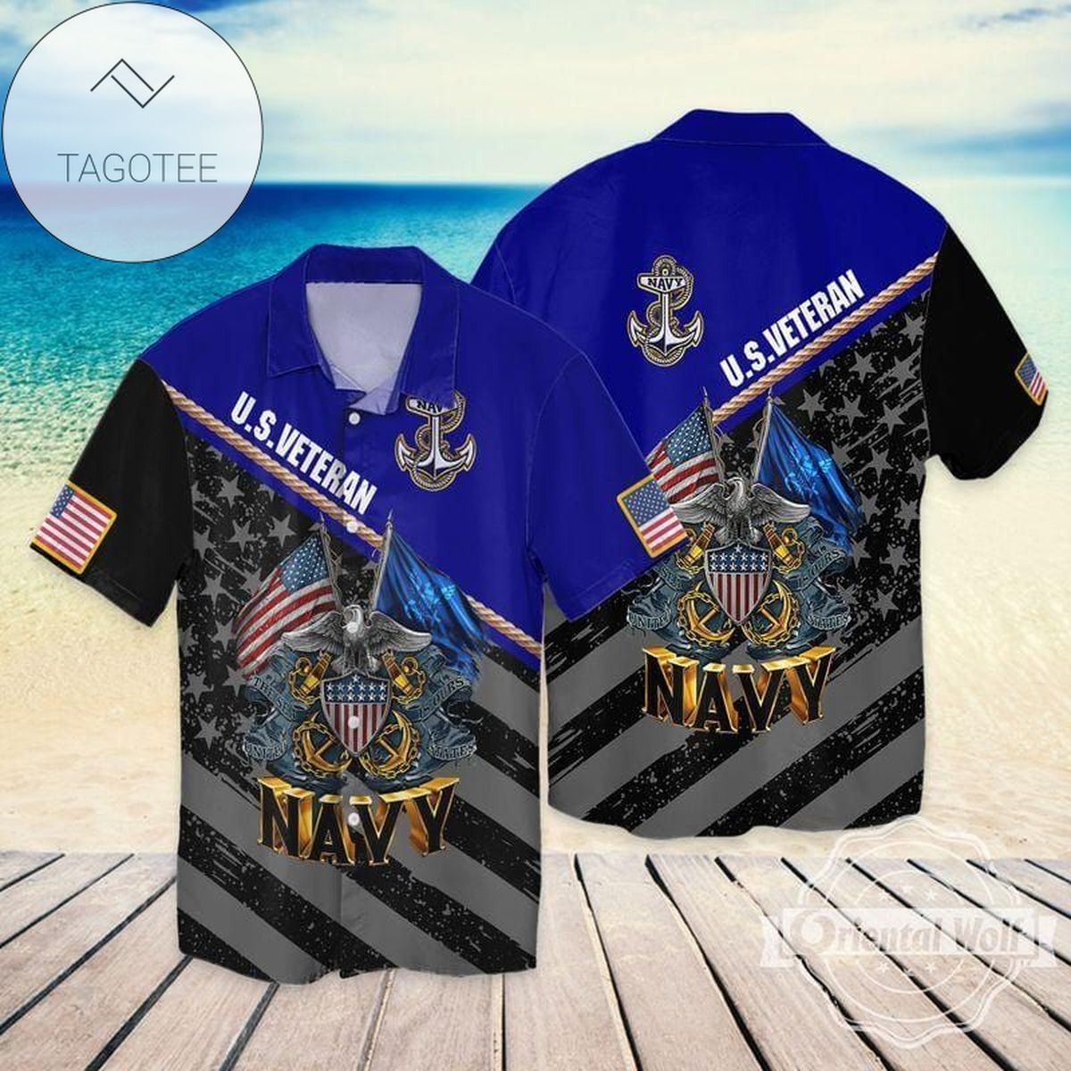 US Navy Veteran And Proud Hawaiian Graphic Print Short Sleeve Hawaiian Casual Shirt