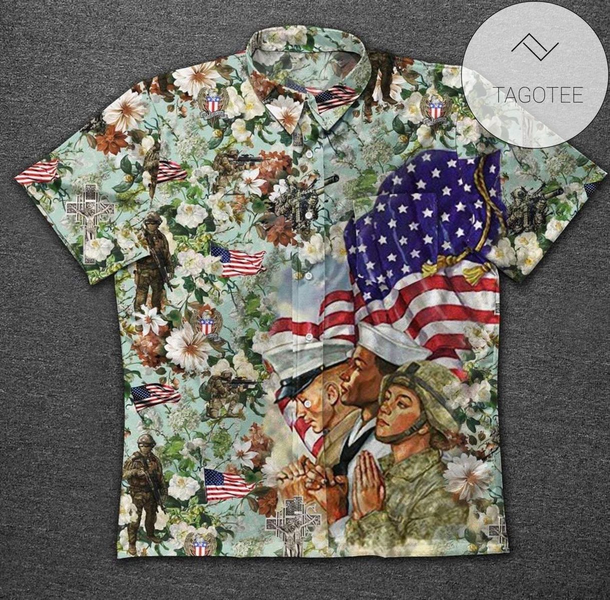 US Veteran Skull Polyester Hawaiian Shirt