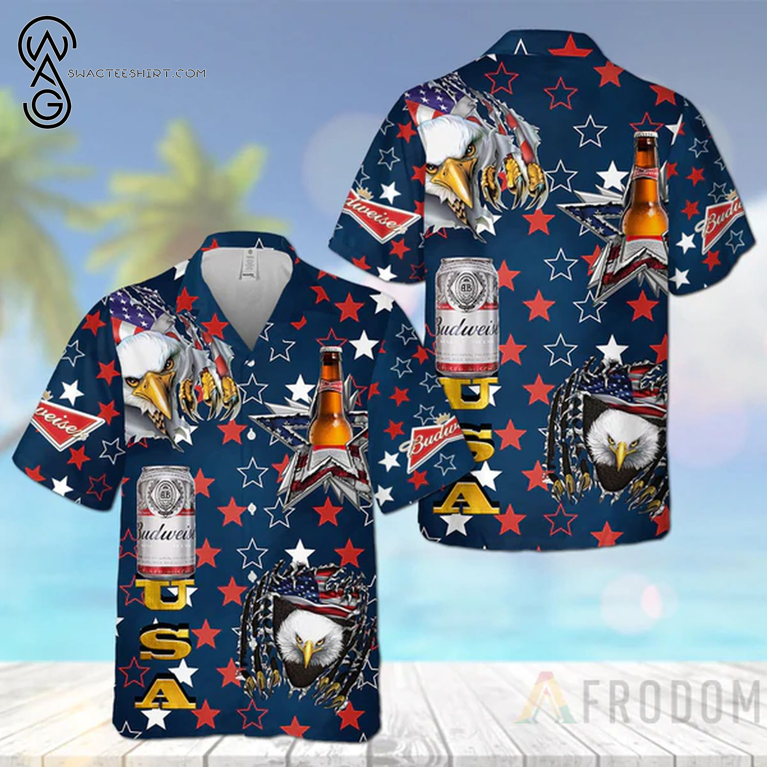 USA Flag Fireworks Independence Day Miller Lite Beer Summer Vibes Hawaiian Shirt