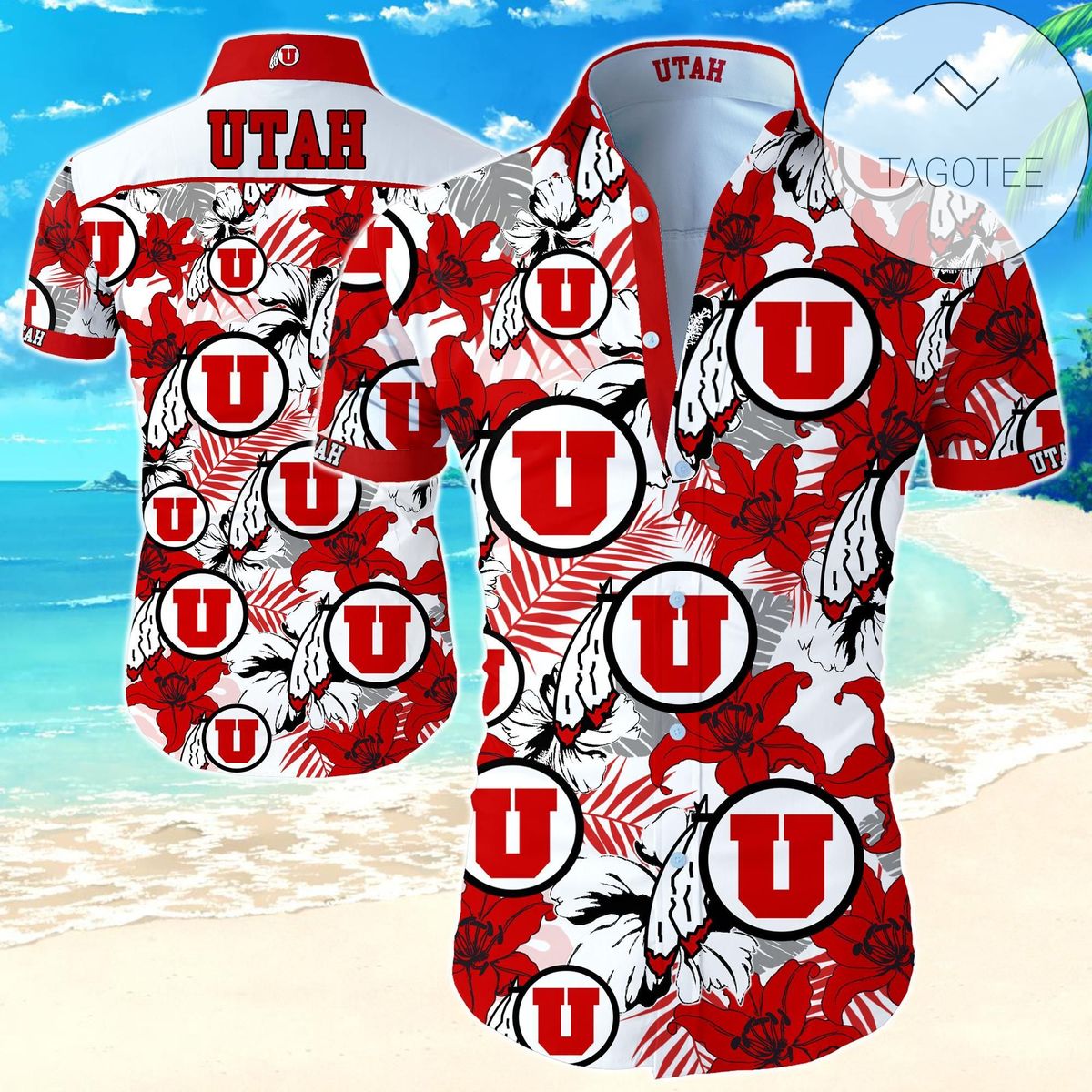 Utah State Flamingo All Over Print Summer Short Sleeve Hawaiian Beach Shirt – White