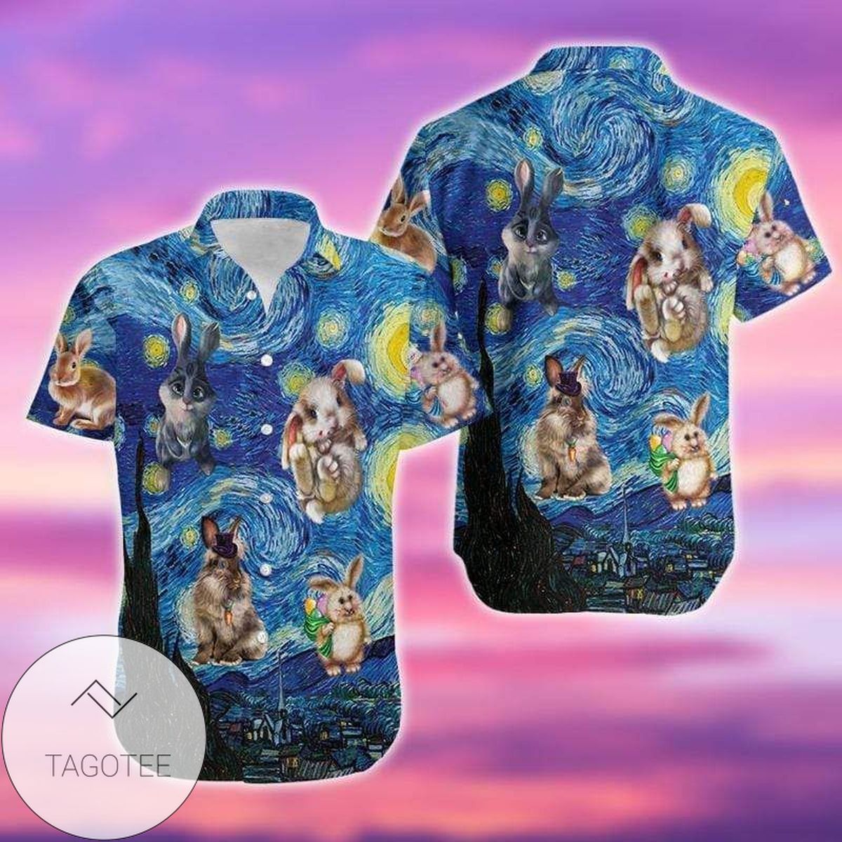 Van Gogh Bunny Starry Night Easter Day Hawaiian Shirts