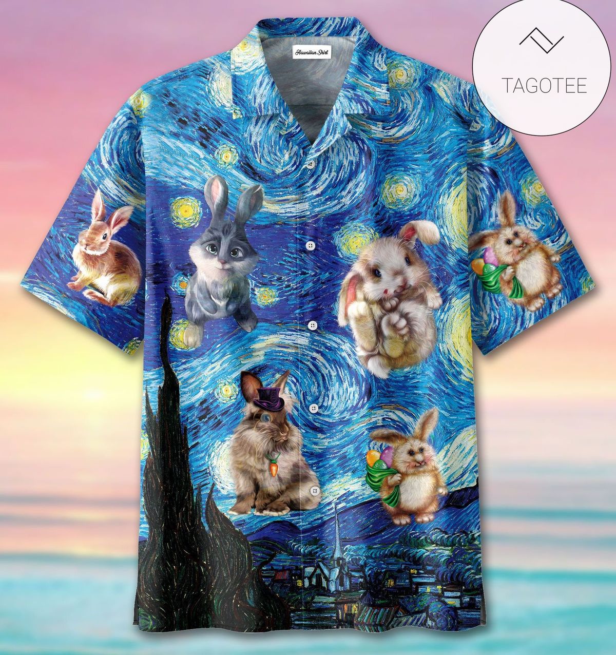 Van Gogh Bunny Starry Night Easter Day 2022 Authentic Hawaiian Shirts