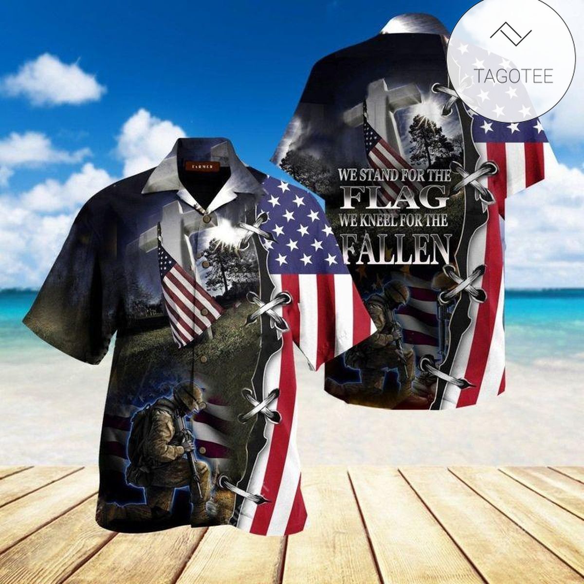 Veteran Aloha Shirts American Flag Cross Stand For The Flag Hawaiian Shirt Unisex Full Size