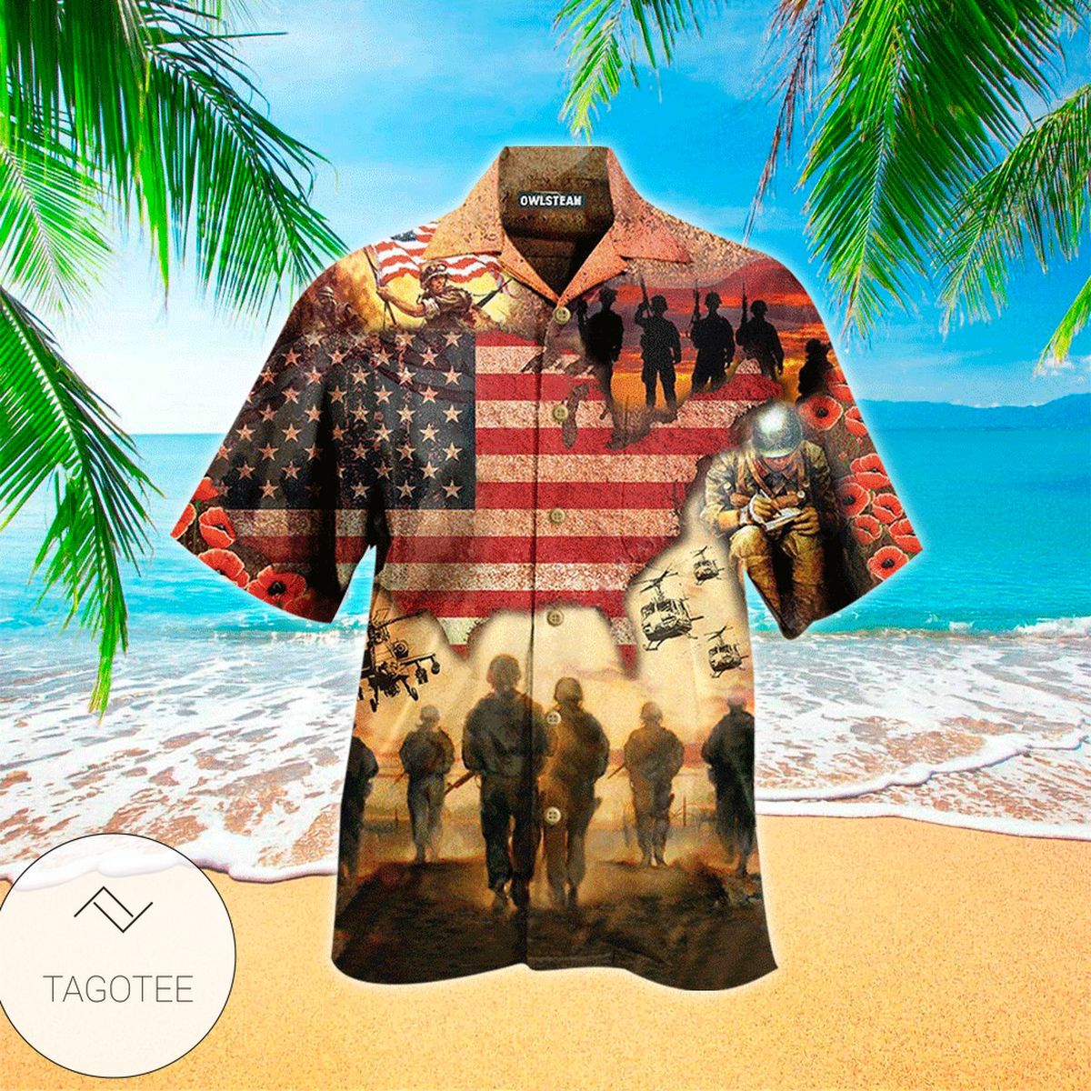 Veteran Army US Navy American Flag Hawaiian Graphic Print Short Sleeve Hawaiian Casual Shirt