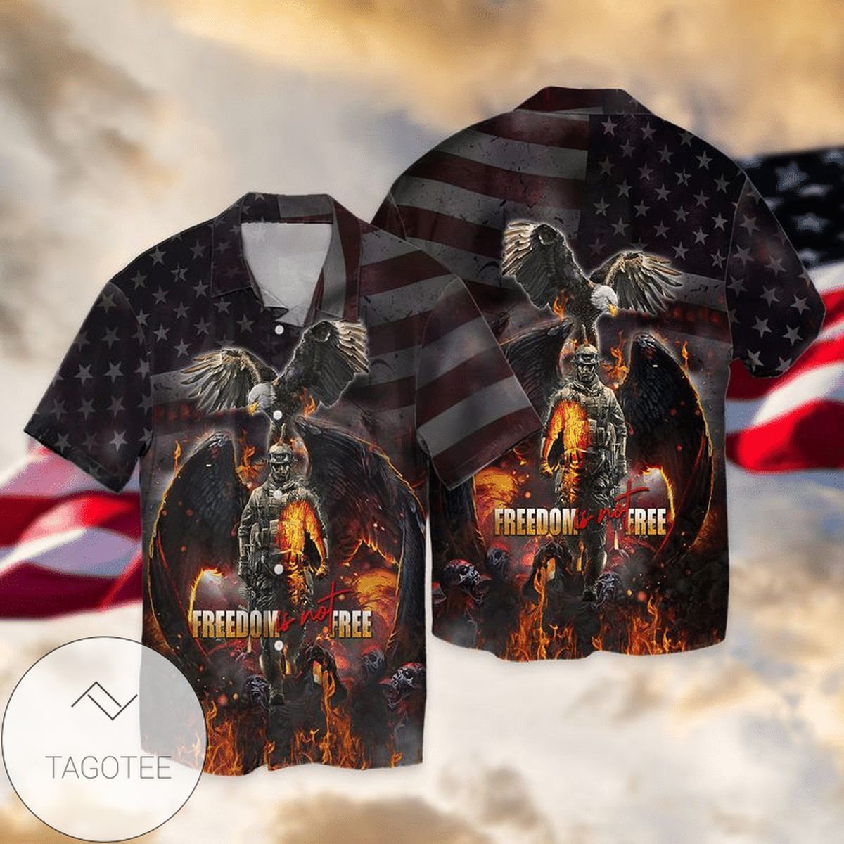 Veteran Eagle Us Flag Printed Hawaiian Shirt