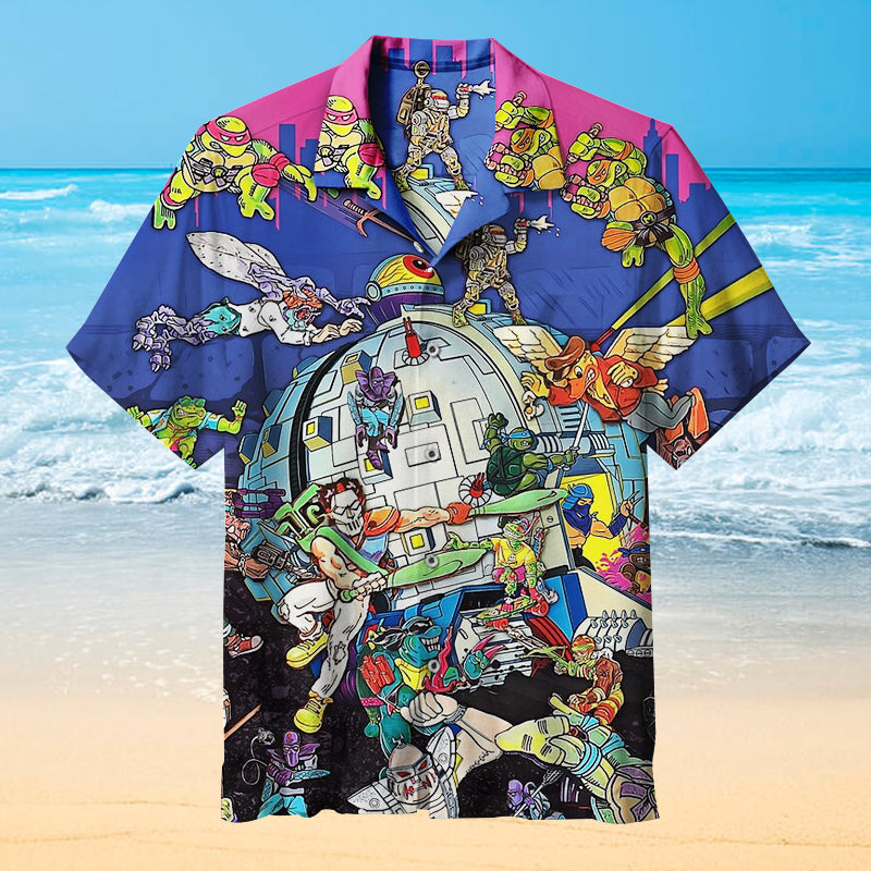 Vintage Sci Fi Space Battle Alien Comic Art Hawaiian Shirt