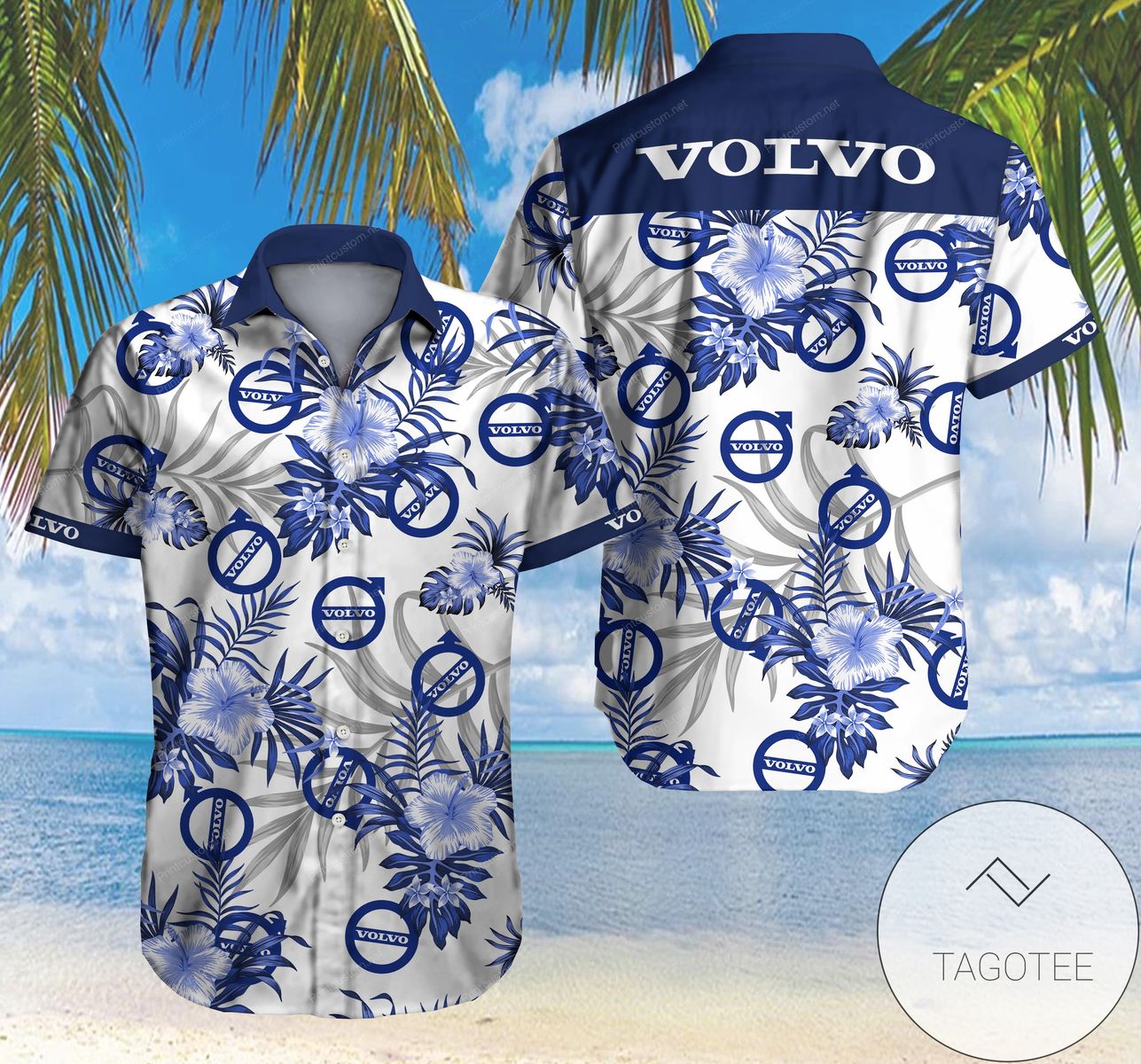 Volvo Hawaiian Graphic Print Short Sleeve Hawaiian Casual Shirt