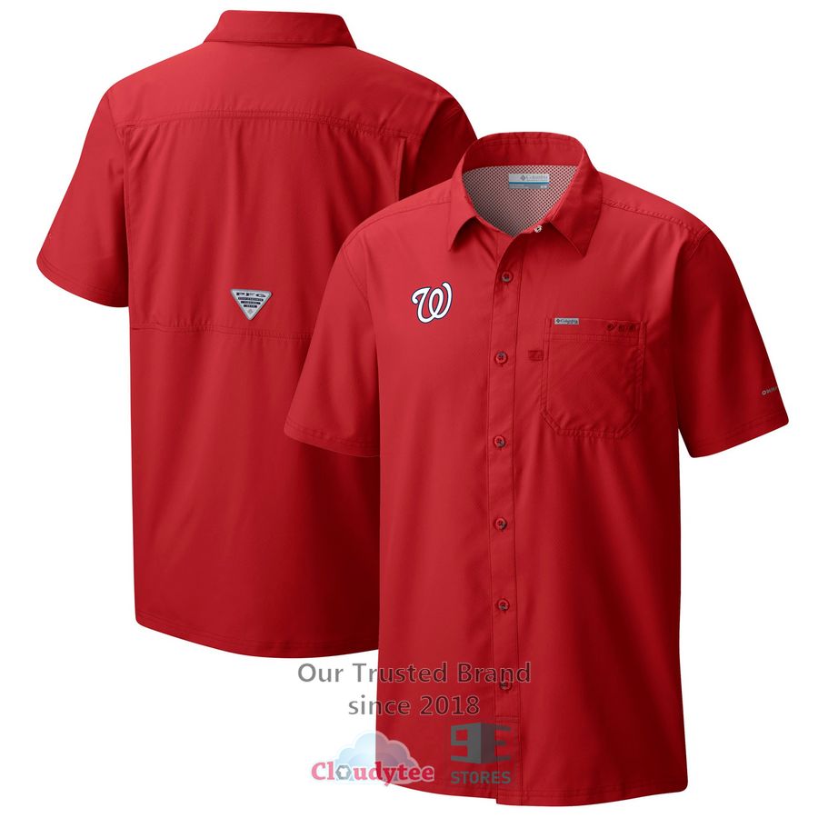 Washington Nationals Tommy Bahama Sport Reign Forest Fronds Red Hawaiian Shirt