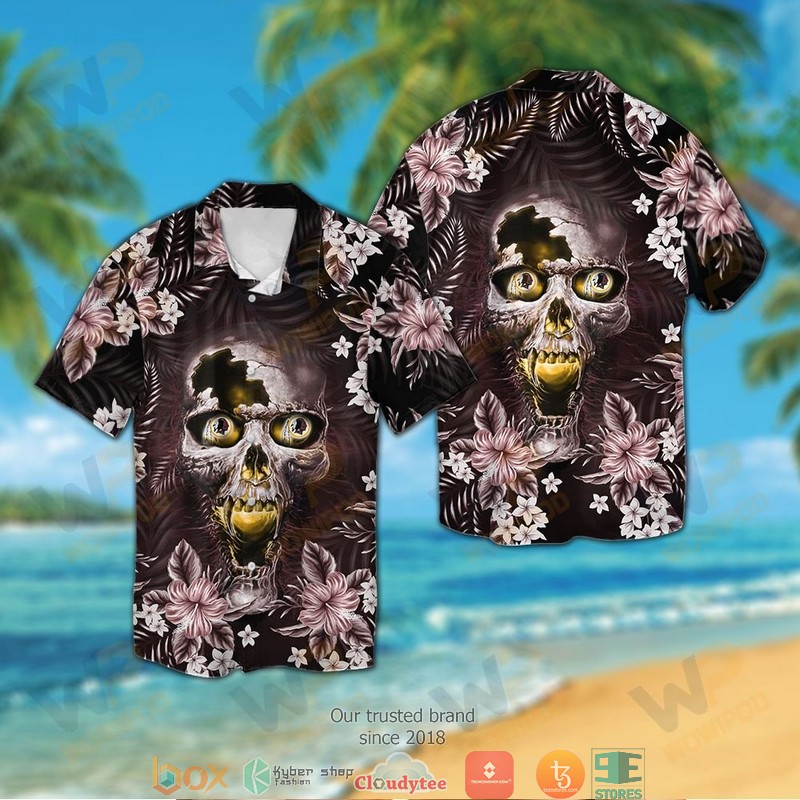 Washington Redskins 3d illusion Skull Hawaiian Shirt, Short