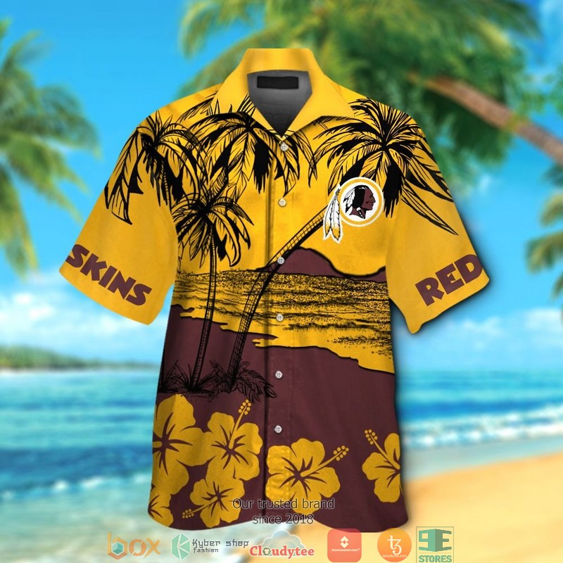 Washington Redskins coconut island hibiscus Hawaiian Shirt, Short