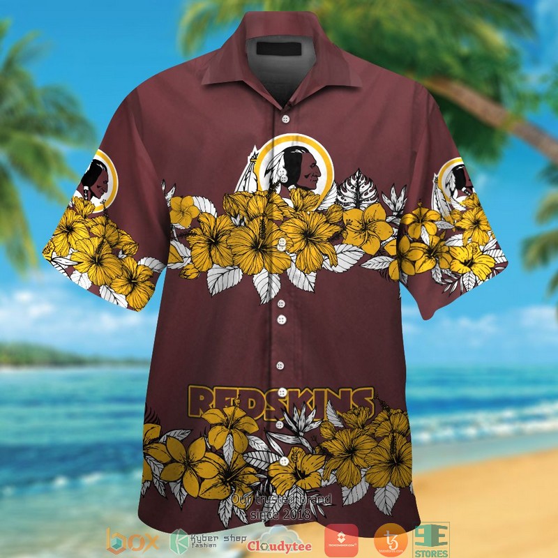 Washington Redskins hibiscus flower line Hawaiian Shirt, Short