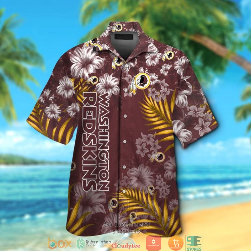 Washington Redskins hibiscus pattern Hawaiian Shirt, Short