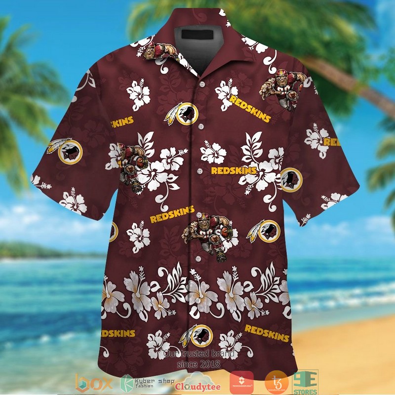 Washington Redskins hibiscus flowers pattern Hawaiian Shirt, Short