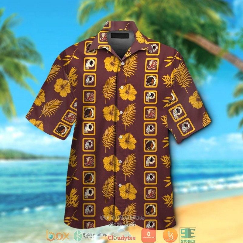 Washington Redskins Red yellow pattern Hawaiian Shirt, Short