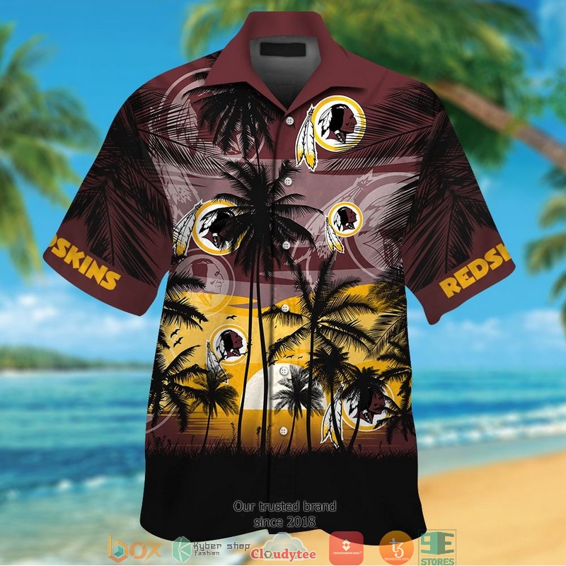 Washington Redskins leaf hibiscus pattern Hawaiian Shirt, Short