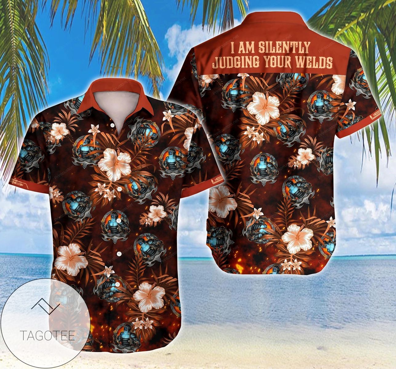 Welder I Saw The Light Hawaiian Graphic Print Short Sleeve Hawaiian Casual Shirt