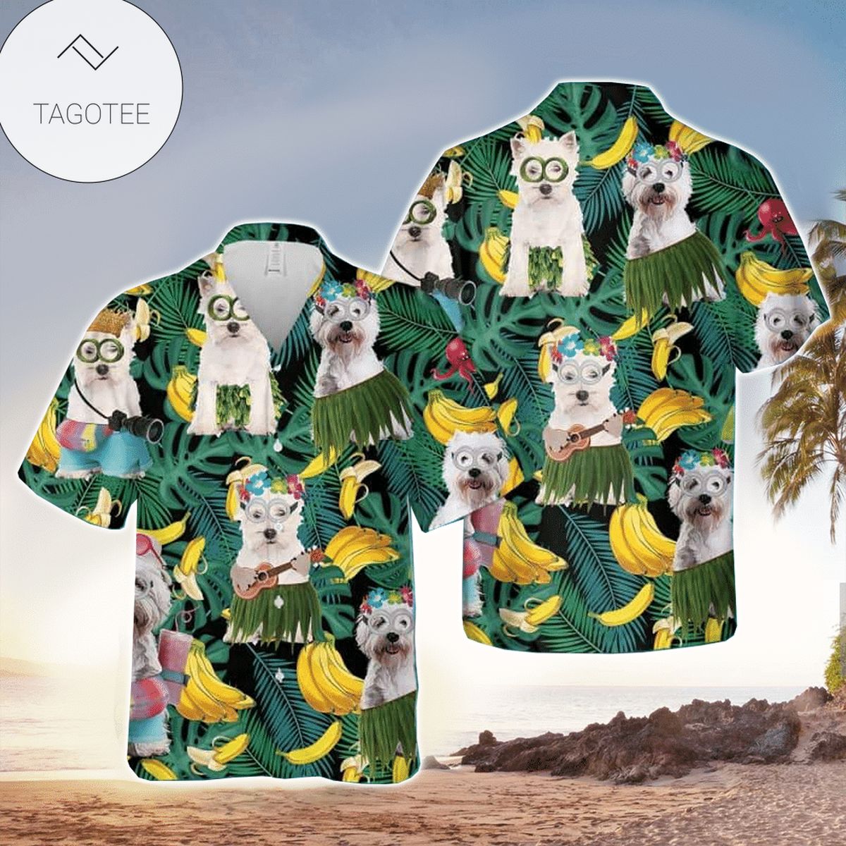 West Highland Terrier Mens Hawaiian Shirt West Highland Button Up Shirt