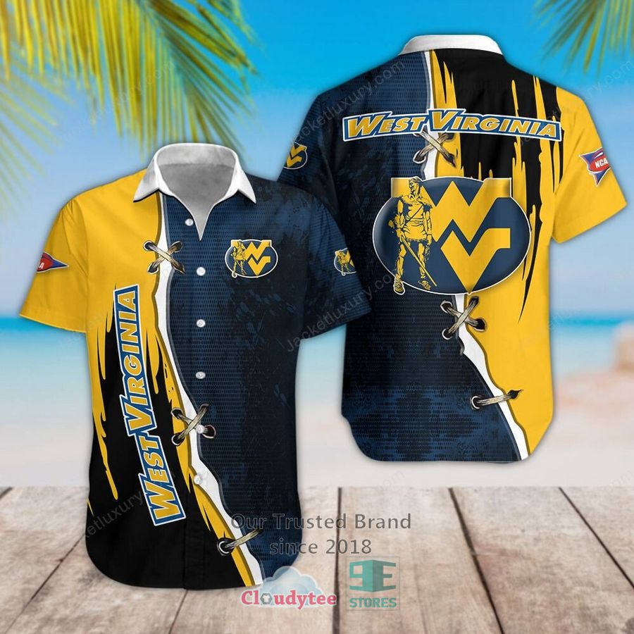 West Virginia Mountaineers Wes & Willy Floral Navy Hawaiian Shirt