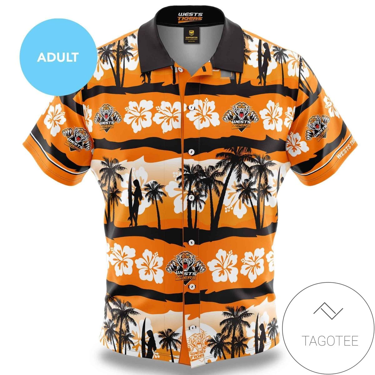 Wests Tigers All Over Print Summer Short Sleeve Hawaiian Beach Shirt