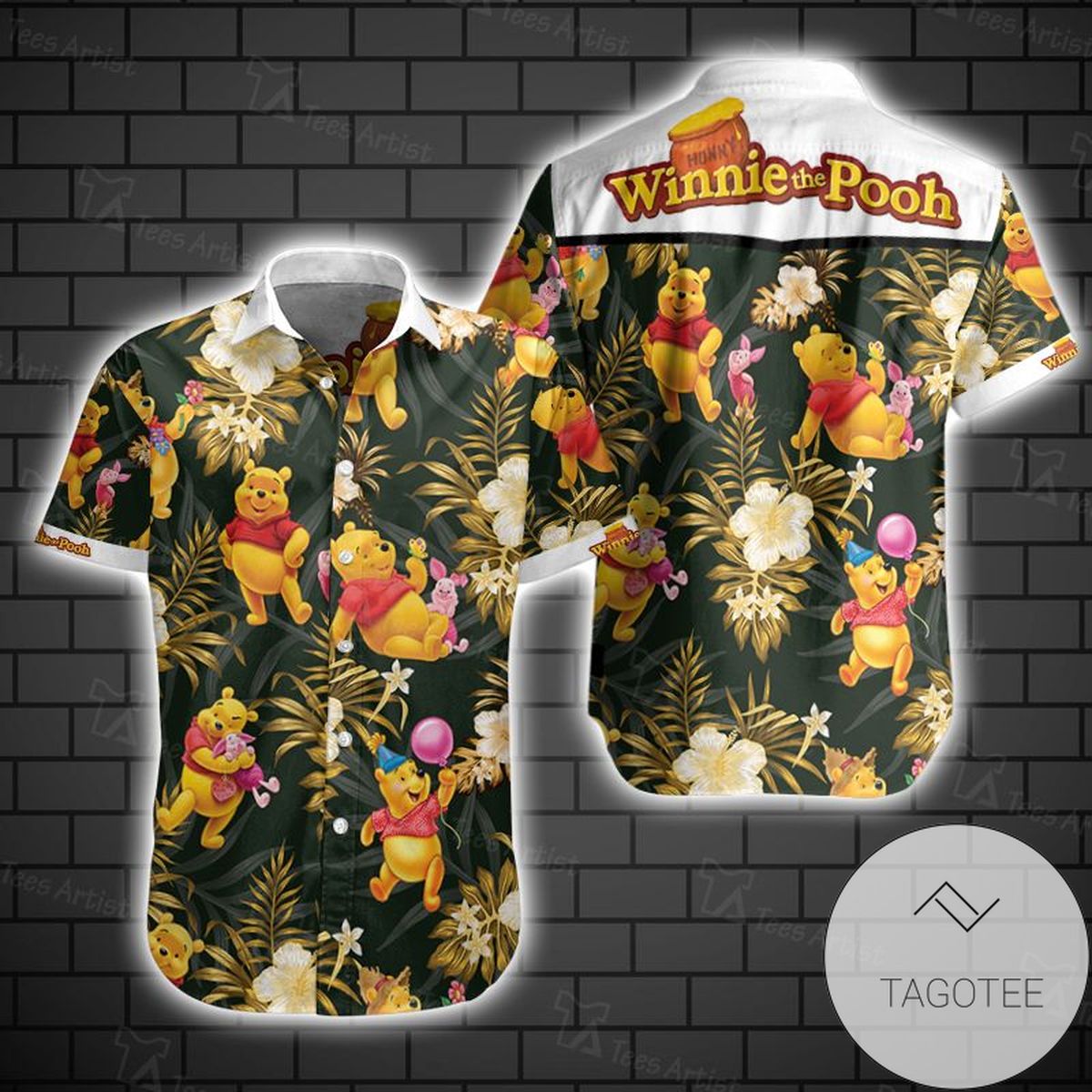 Winnie The Pooh And Friend Hawaiian Graphic Print Short Sleeve Hawaiian Casual Shirt