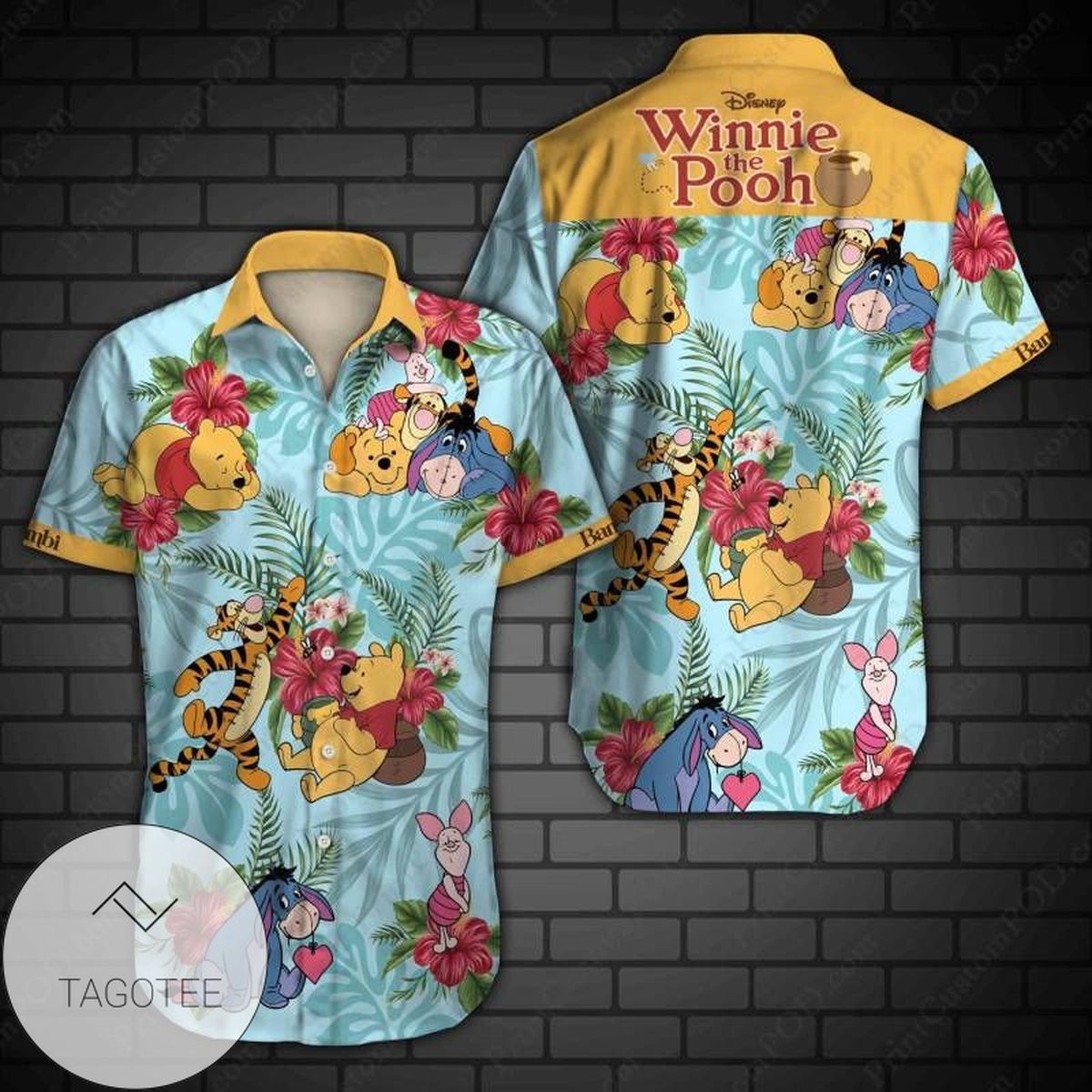 Winnie The Pooh Hawaiian Graphic Print Short Sleeve Hawaiian Casual Shirt