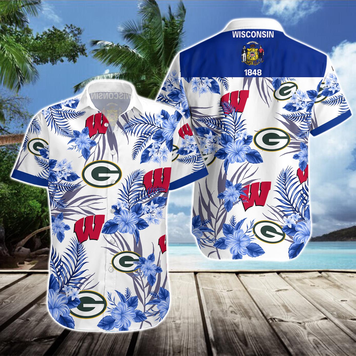 Wisconsin Badgers Green Bay Packers Milwaukee Bucks Milwaukee Brewers Hawaiian Shirt