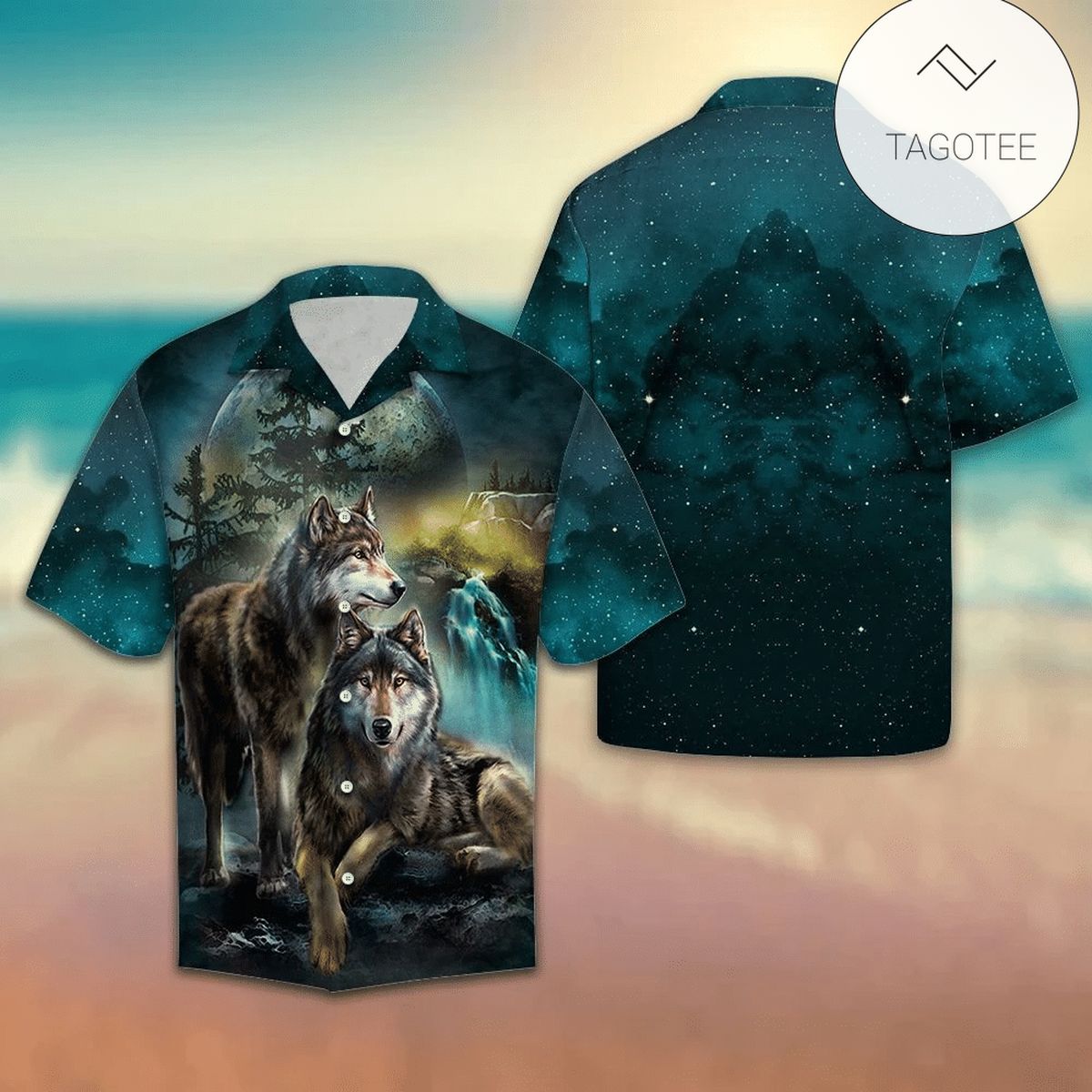 Wolf Animal Lovers Hawaiian Graphic Print Short Sleeve Hawaiian Casual Shirt