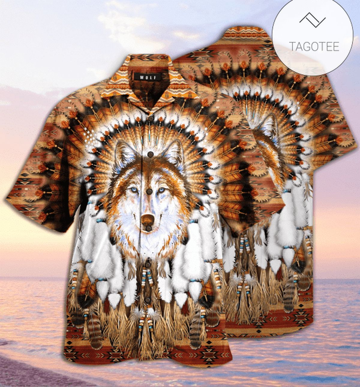 Wolf Blue Mandala Vikings Tropical Polyester Hawaiian Shirt