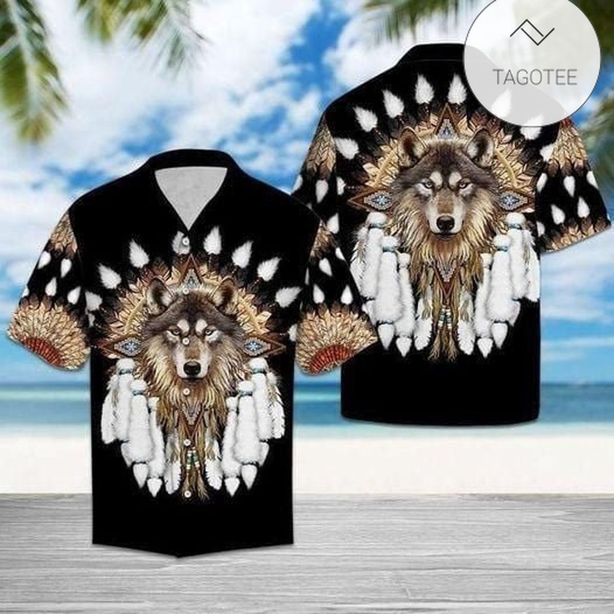 Wolf Feather Headdress Hawaiian Aloha Shirts