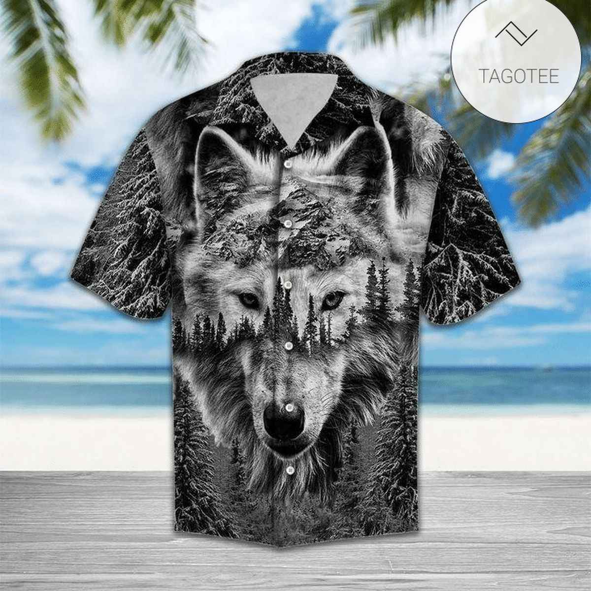 Wolf Native American For Men And Women Graphic Print Short Sleeve Hawaiian Casual Shirt