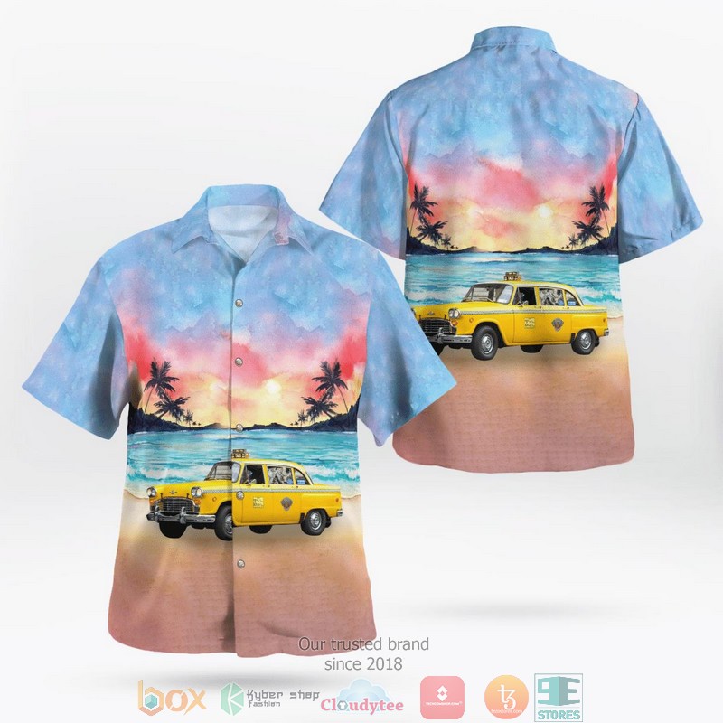 Yellow Checker Taxi Cab Independence Day Aloha Shirt