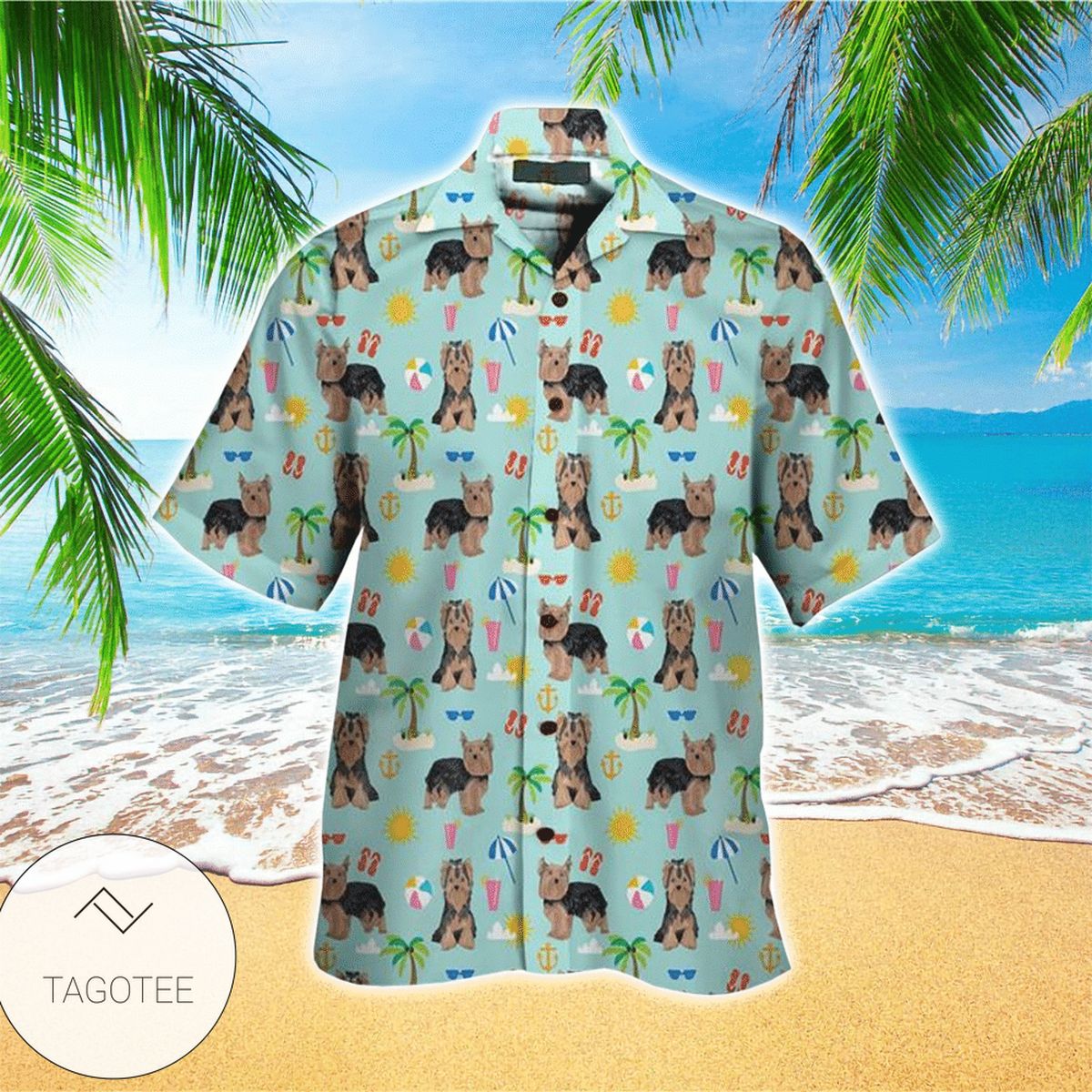 Yorkshire Terrier Face Best Teal Hawaiian Shirt