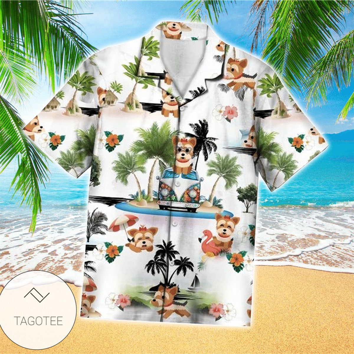 Yorkshire Terrier Vacation Hawaiian Shirt For Men With Vibrant Colors And Textures