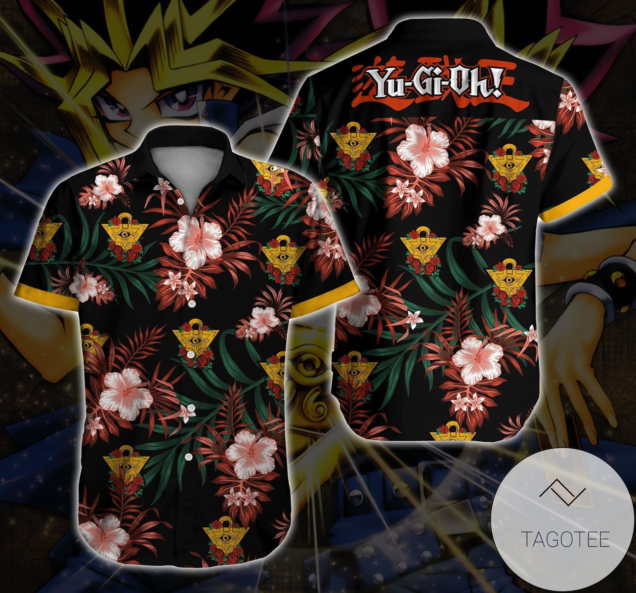 Yugi Hawaiian Graphic Print Short Sleeve Hawaiian Casual Shirt